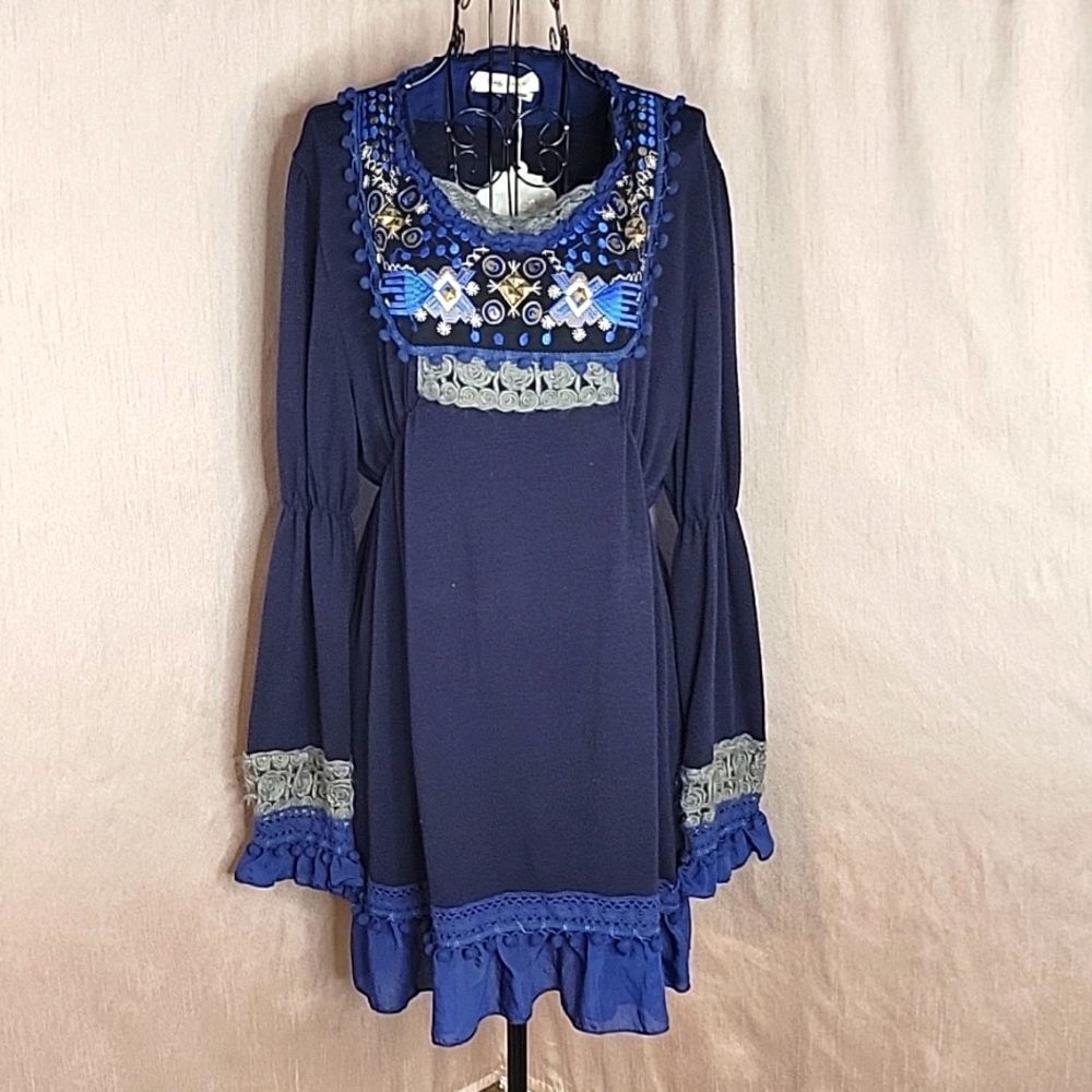 SIMPLY COUTURE‎ Embroidered/Crochet/Beaded Bohemian Peasant Dress 3XL